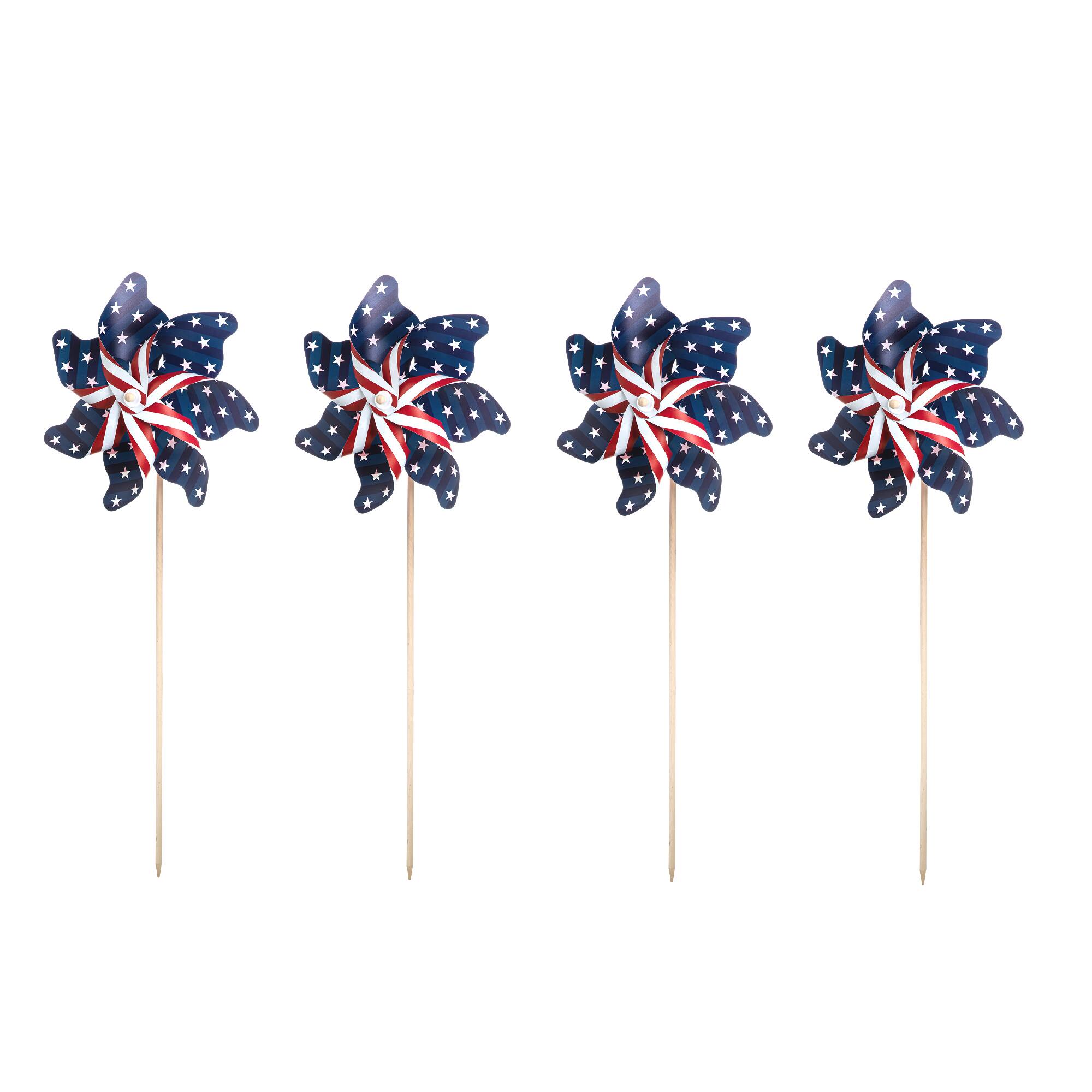 Glitzhome® 43.2" Stars & Stripes Patriotic Windmills, 4ct.